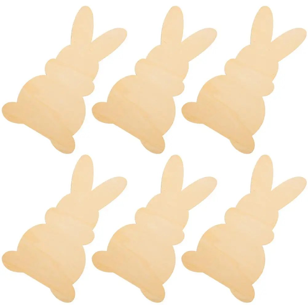 

6 Pcs Rabbit Shaped Wood Chips Slice Ornaments Animal Wooden Bunny for Crafts Easter Decor DIY