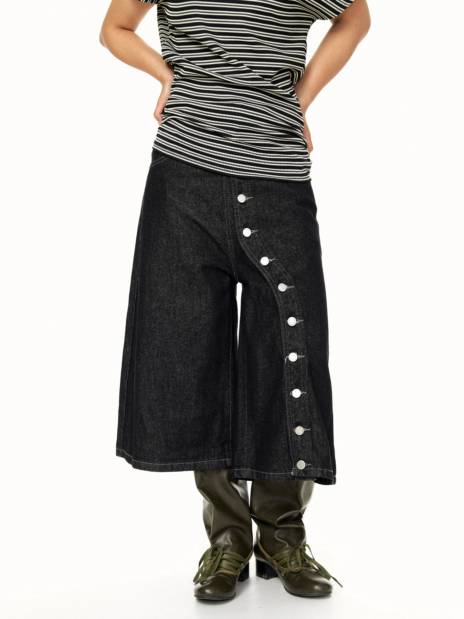 Summer Casual American Spicy Girl Seven-Foot Loose Straight-Cut Jeans High Waist Vintage Versatile Slimming Button-Up Denim S...