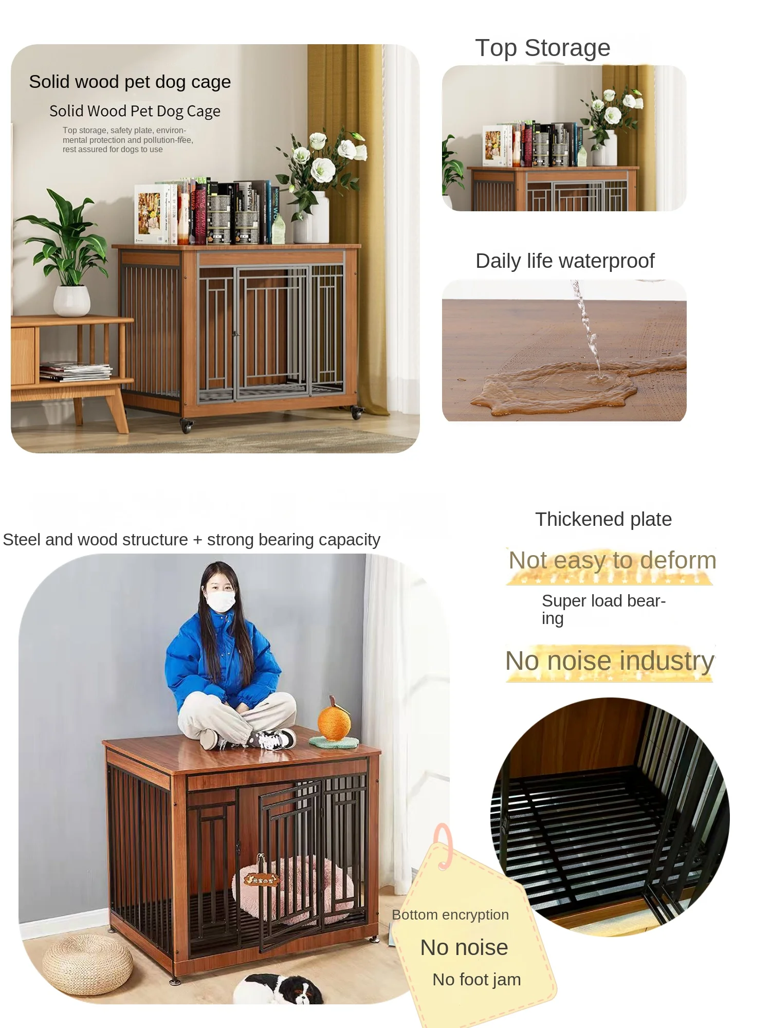 Solid wood dog cage small, medium and large dogs with toilet high-grade wooden teddy corgi shiba inu pet villa indoor cage