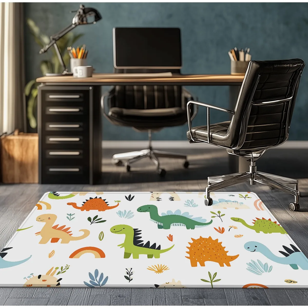 Cartoon Dinosaur PatternCrystal Velvet Rug Kids Playroom Nursery Decor Colorful Animal Print Anti Slip Carpet for Children'sRoom