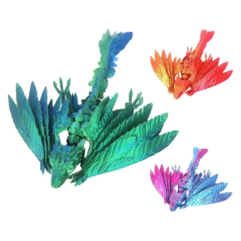 

3D Printed Dragon Feathered Wyven Dragon Toy Articulated Miniature Dragon Statues Stress Relief Office Desk Novel Toys For Kids