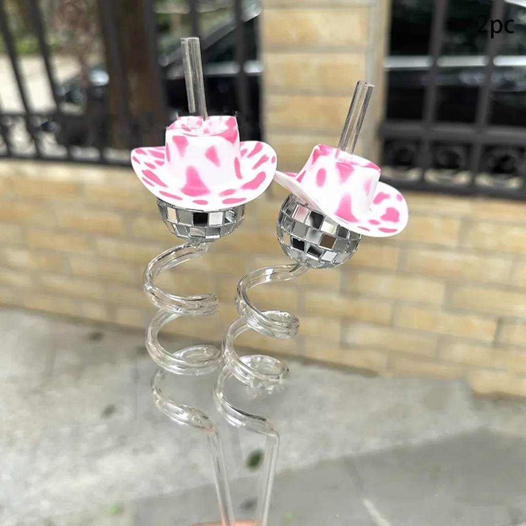 2pcs/set Cowboy Hat Straw Disco Party Decor Mini Cowboy Hat Straw Adult Birthday Bachelorette Party Bride To Be Party Straws