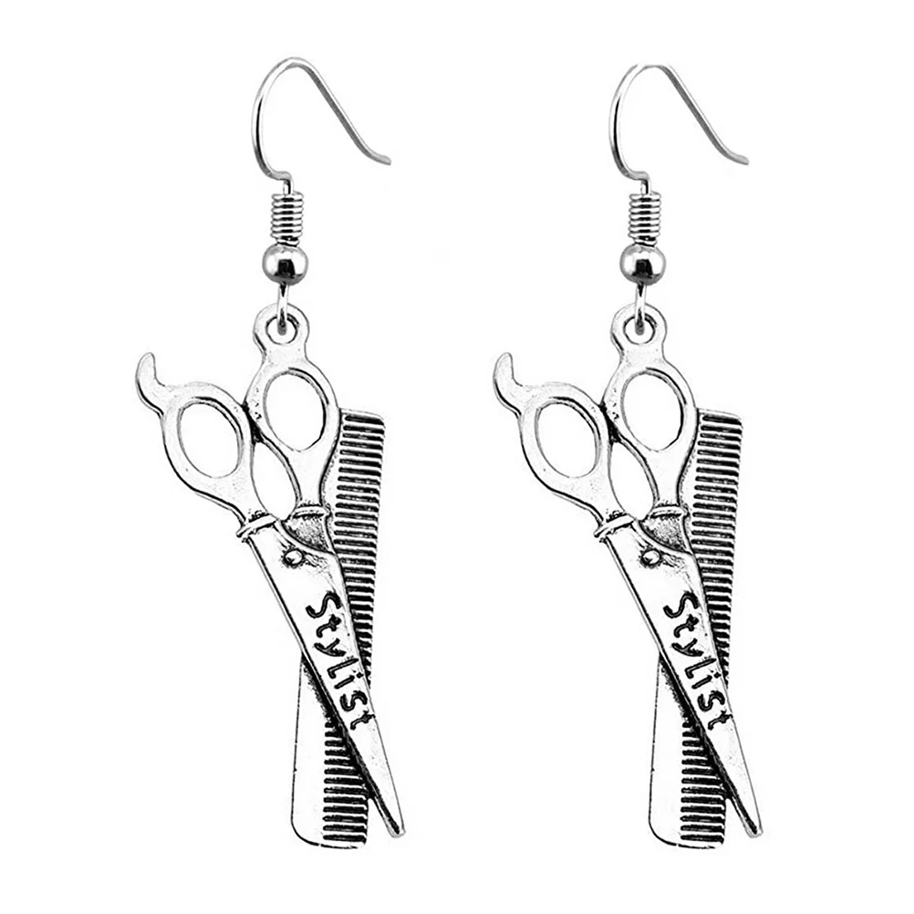 1 زوج مقص مشط مجفف شعر سبيكة استرخى أقراط للنساء مصمم الأزياء الأذن مجوهرات هدية الإناث الأذن هوك ديكور