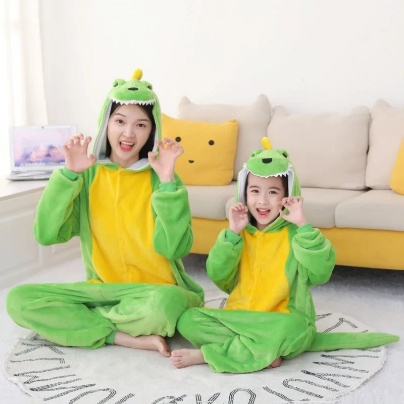 Animal Dinosaur Rabbit Women Children Boys Girls Sleepwear Winter  Thicken Warm Soft Flannel Overalls Anime Onesie Kids Pyjamas