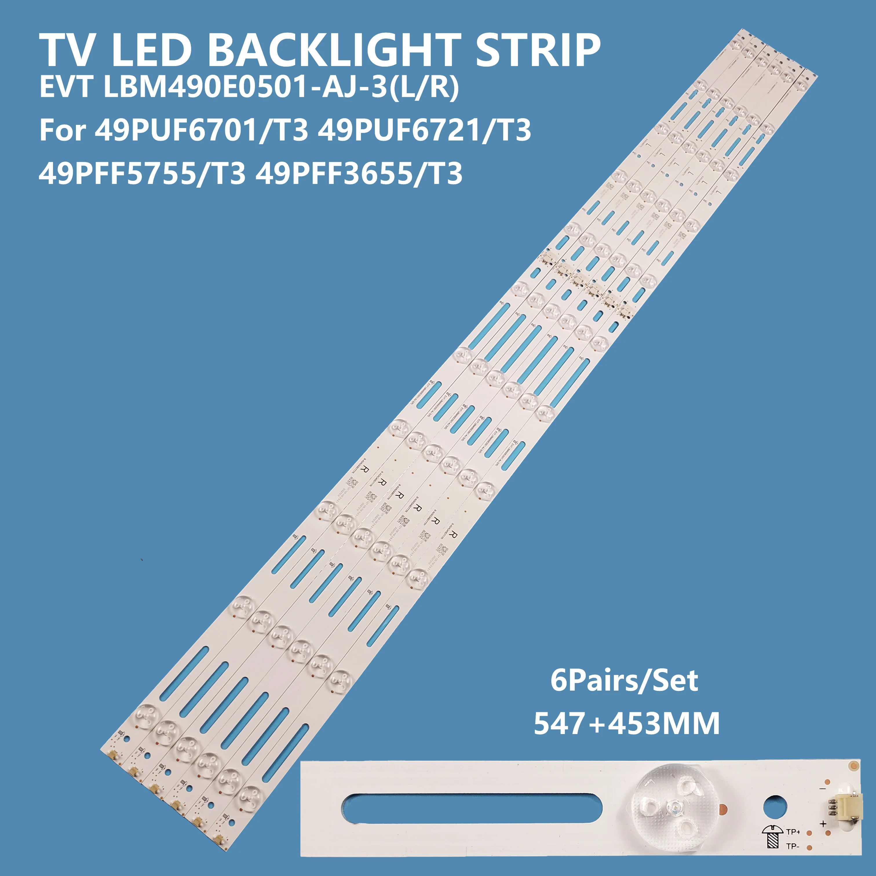 12Pcs/set TV LED Backlight Bar Light Strip EVT LBM490E0501-AJ-3(L/R) for Philips 49inch 49PUF6650/T3 49PUF6701/T3 49HFF5656/T3