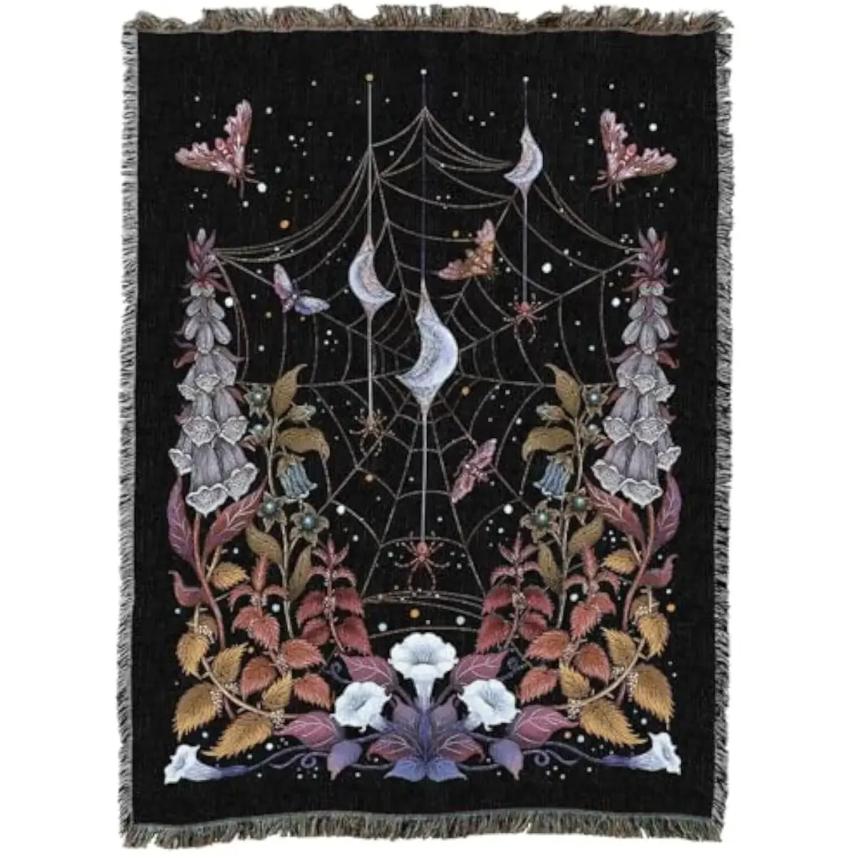 Witch Garden Woven Cotton Tapestry Throw Blanket, Decorative Wall Hanging Art Blanket, Soft Woven Gift Tapestry for Bedroom Living Room Home Decor