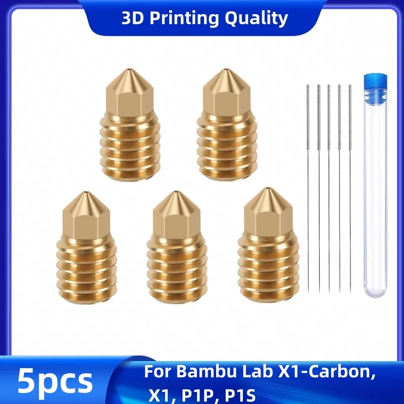 For Bambu Lab Nozzle Brass 3D Printer Parts 0.4/0.6/0.8/1.0mm High Flow X1C V2 P1P Hotend Nozzle M6 1.75 For Bambulab X1 P1S