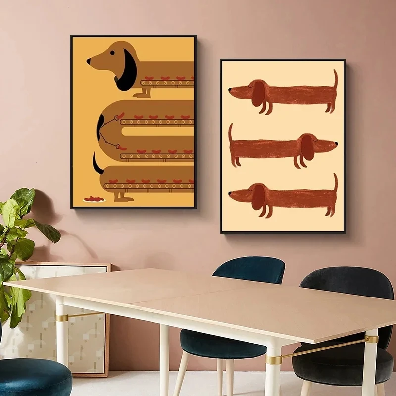 Lustiger Cartoon-Dackel-Leinwanddruck, Kawaii-Tier-Wandkunst-Poster für modernes Wohnzimmer, Schlafzimmer, Küche, Kinderzimmer, Heimdekoration