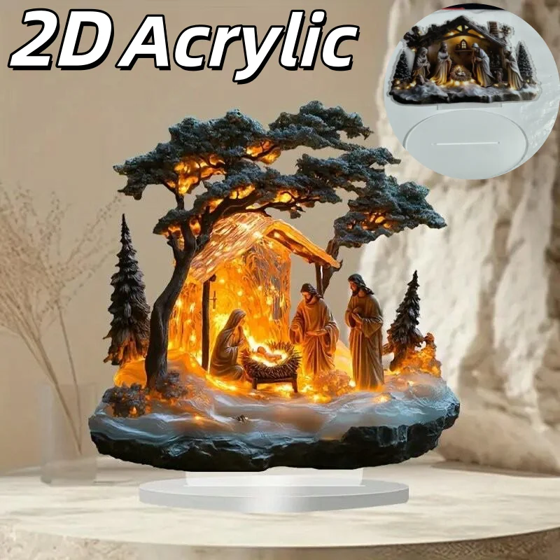 2D Inspirational Family Statue Decor Jesus Tree of Life Acrylic Plate for Desktop Meaningful Christian Gift for Newborn Wedding