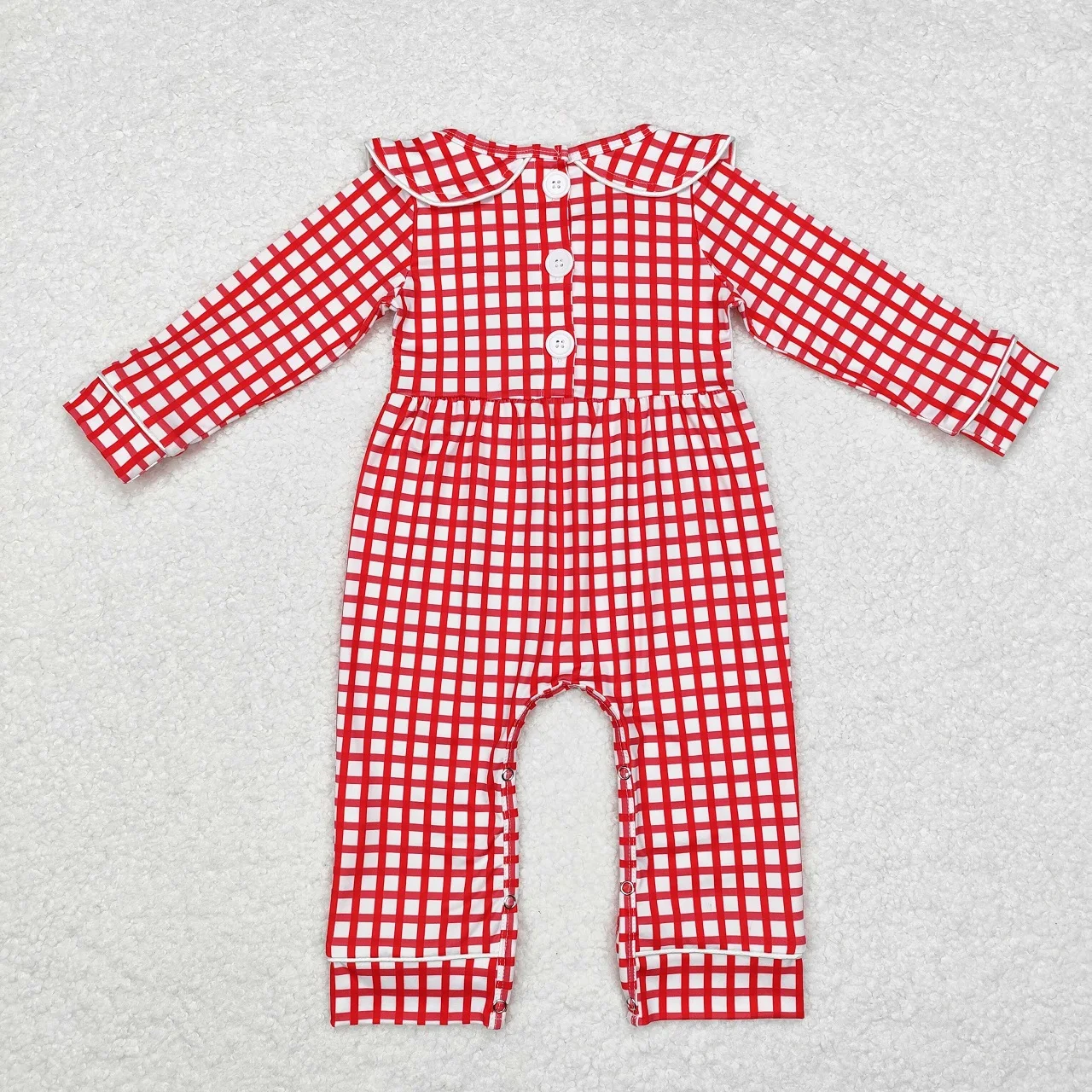 Wholesale Kid Children Infant Jumpsuit Baby Boy Embroidery Long Sleeves Christmas Santa Red Plaid Newborn Toddler Buttons Romper