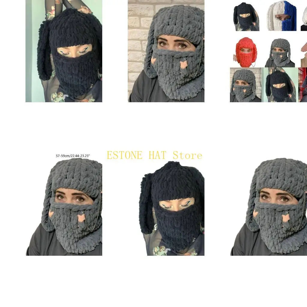 49MF Elastic Balaclava Cap Warm Scarf Beanie Hat For Women Men Windproof Knit Hat
