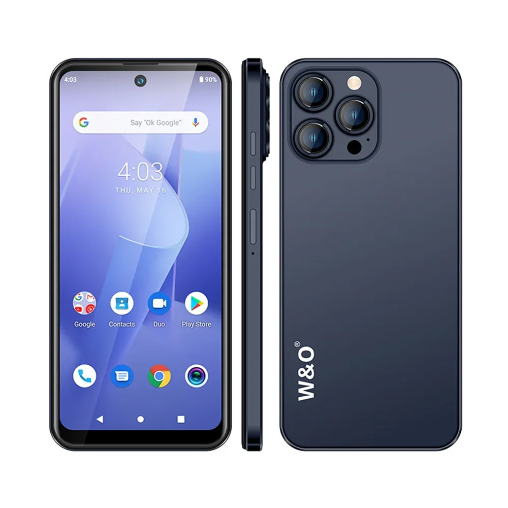 W & O X200 Ultra-cienkie smartfony 4G czterordzeniowy 4GB + 64GB 6.53 Cal HD + wyświetlacz Android 10 telefon komórkowy 13MP 4800mAh bateria Dual SIM