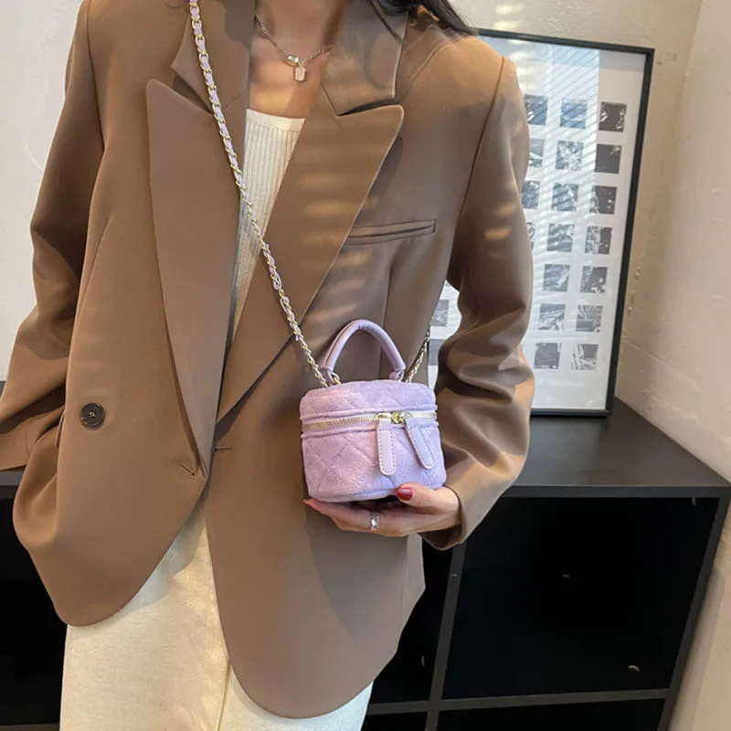 حقيبة يد قطيفة خفيفة صغيرة الحجم ماسية للجنسين، حقيبة كتف كروسبودي، سلسلة دلو، محفظة نسائية