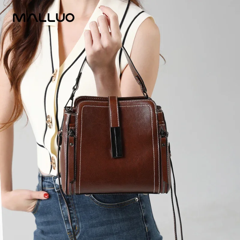 Genuine Leather Bags Women\'s Cowhide Designer Luxury Handbag Female Single Shoulder Crossbody Bag For Ladies Bucket Totes New