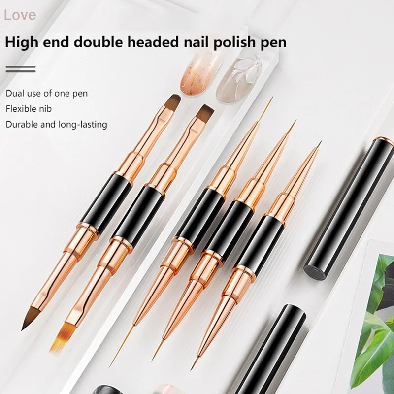 [L&P]5本セット ダブルヘッドメタルネイルデザインアートペン ディテールブラシ ネイルペイント 建築 エクステンション マニキュアツール DIY