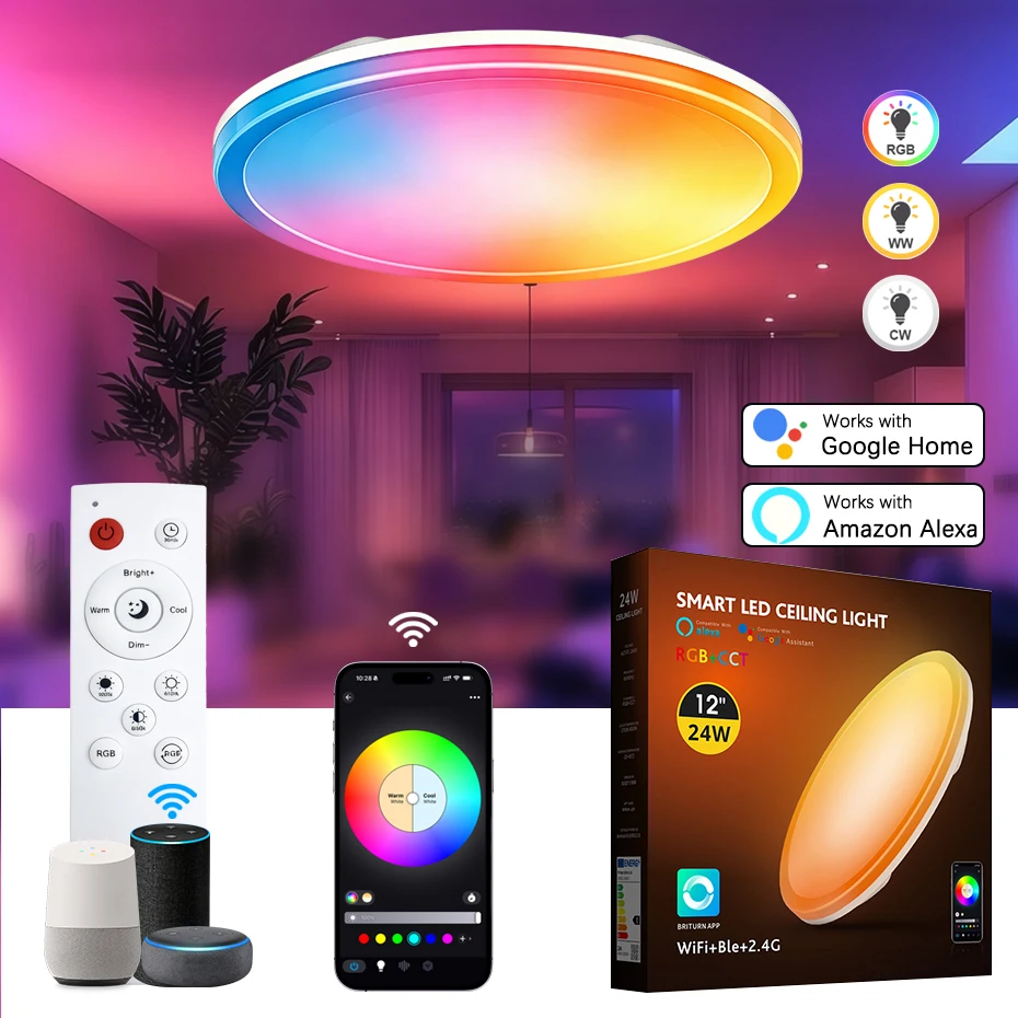 

Smart LED Ceiling Light AC 110V AC 220V RGB CCT Led Ceiling Lamp Remote APP Control Indoor Lighting work with Alexa Google Home