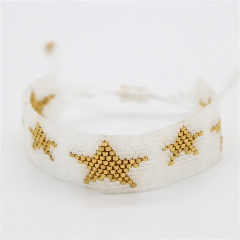 Rice Ball Bracelet Hand woven Five-pointed star Retro Simplicity Geometry Bohemia  Adjustable Versatile Beaded Bracelet