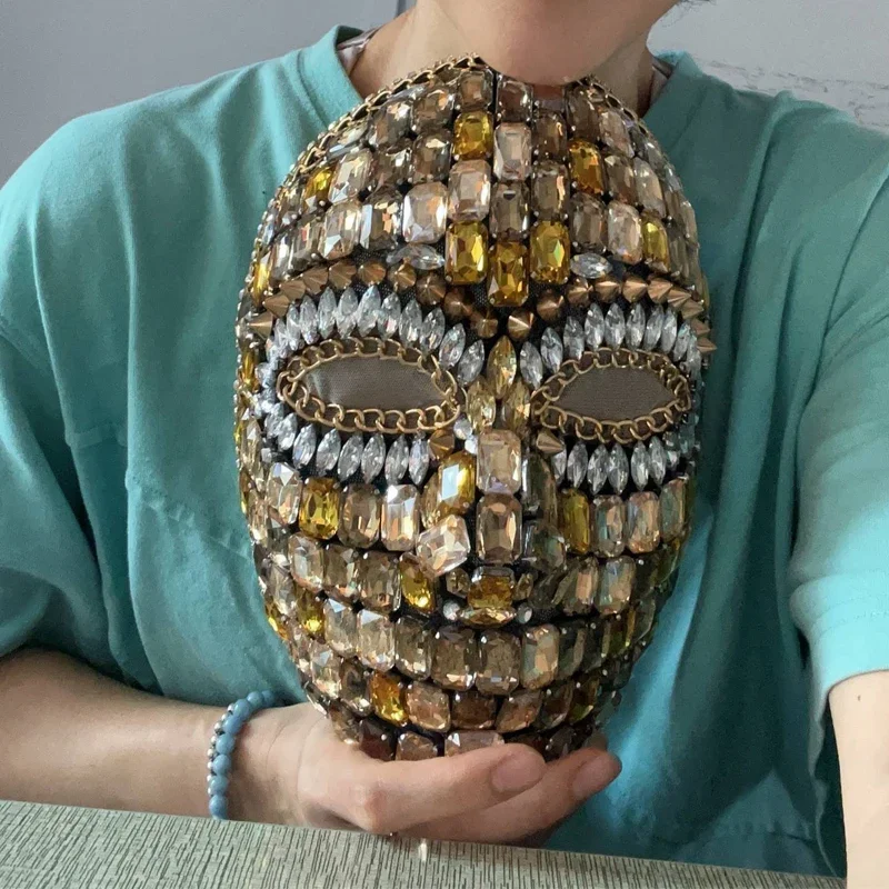 

Diamond Mask Event Headwear Big Stones Gogo Dance Head Ornament Jazz Mask Halloween Nightclub Pole Dance Costume Stage wear