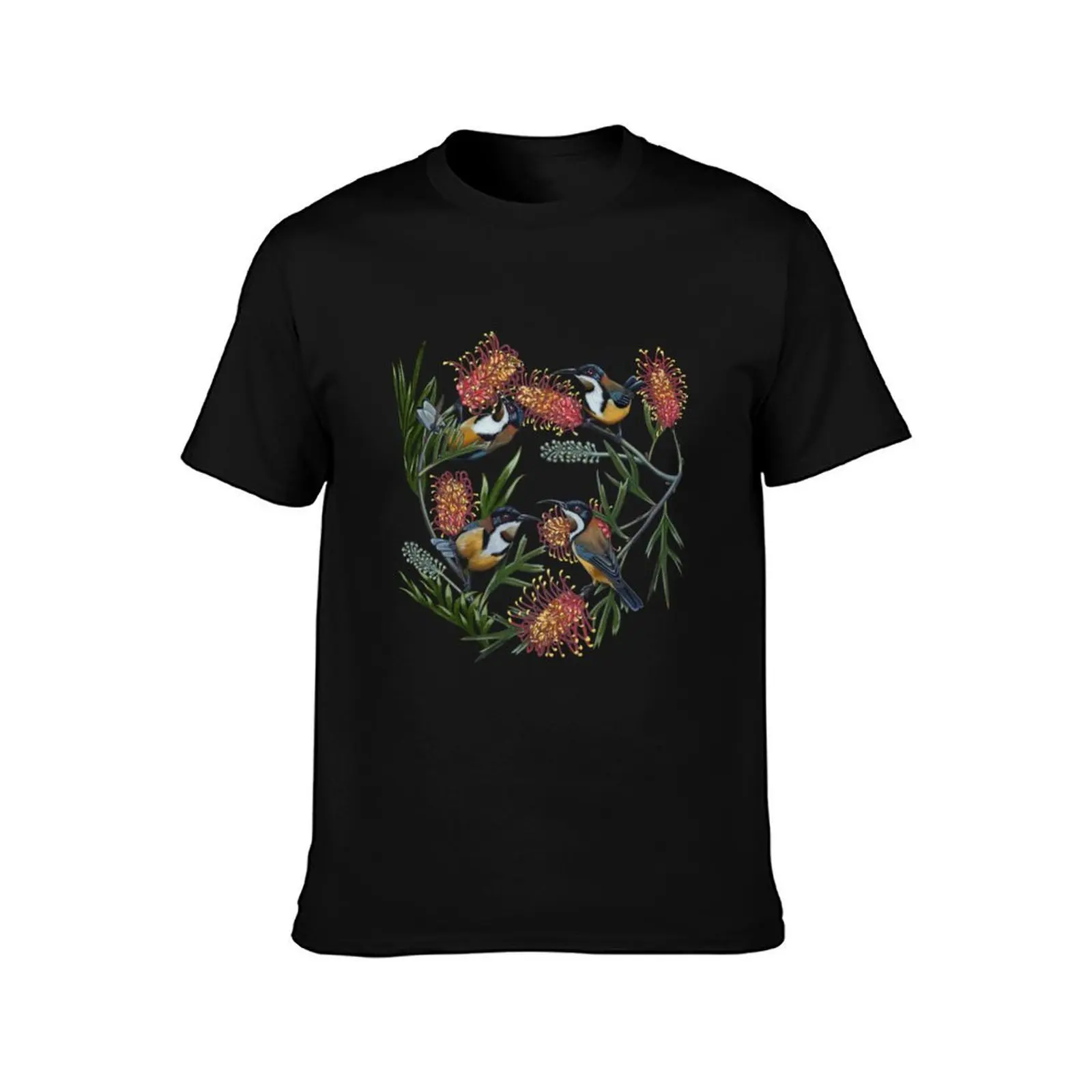 Eastern Spinebill in Grevilleas Repeated Pattern by Australian artist Laural Retz T-Shirt plus size clothes mens clothes