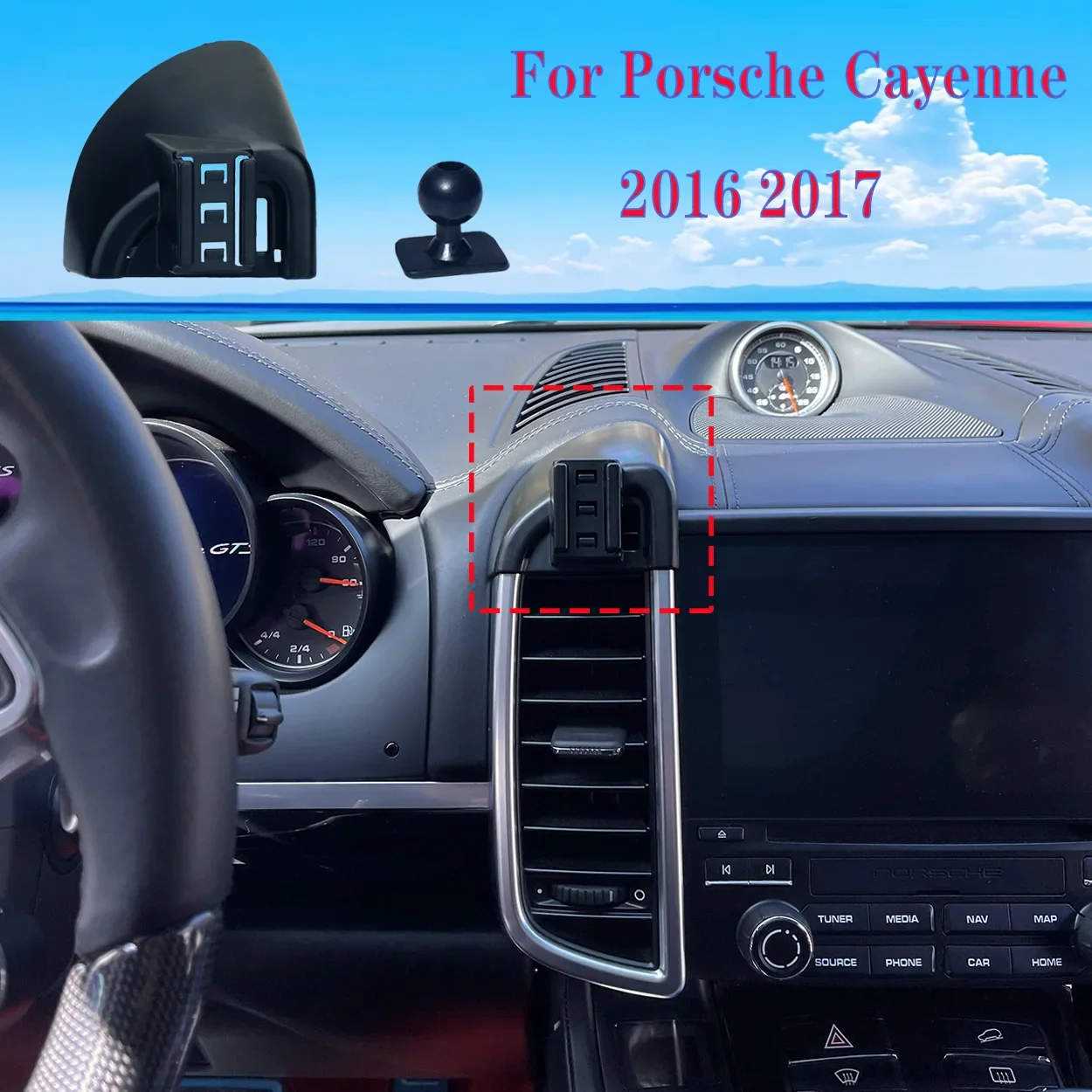 For Porsche Cayenne 2016-2017 Car Specific Phone Holder with 15W Wireless Fast Charging Dashboard Mount Perfect Fit