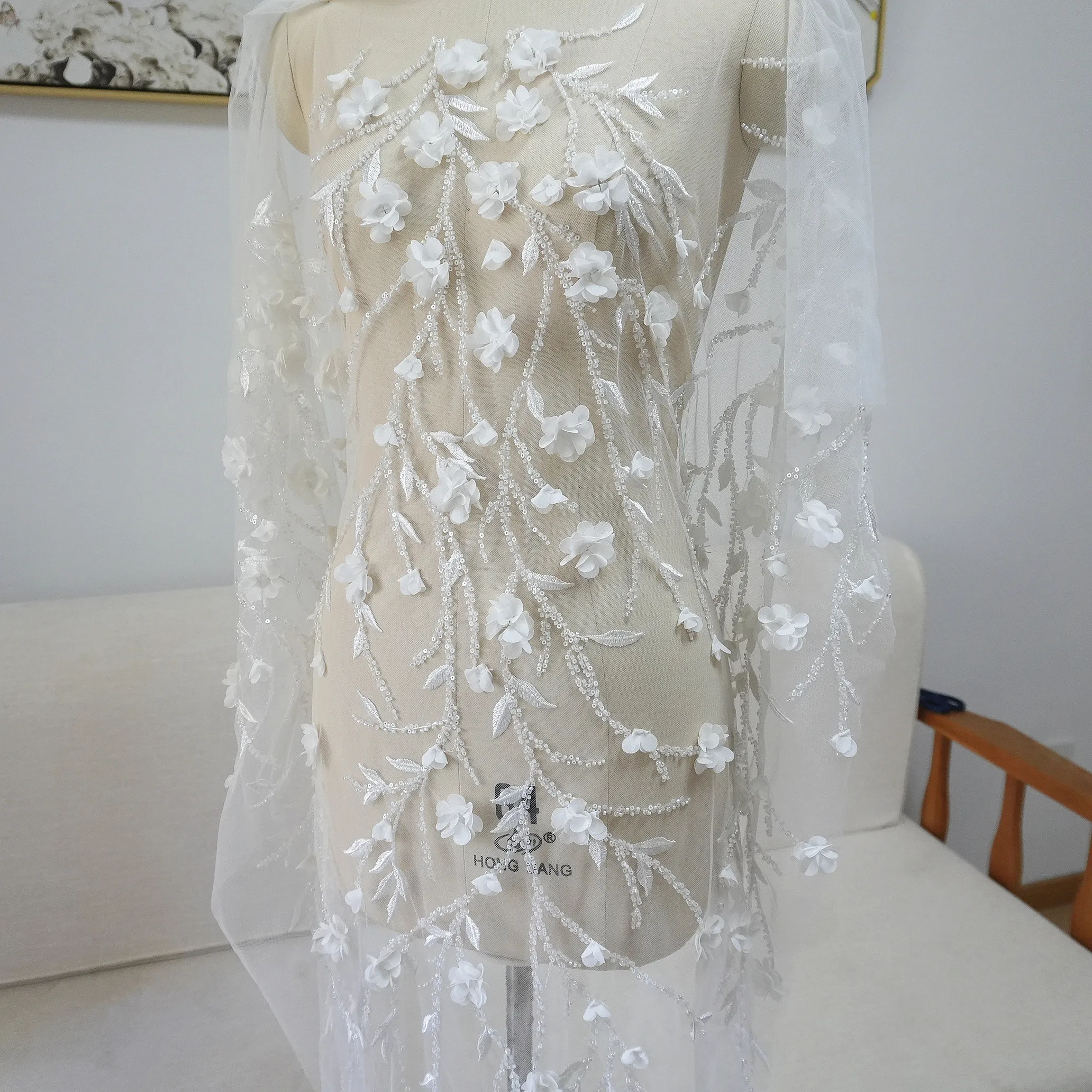 قماش زهور ثلاثي الأبعاد من Dingzhu، فستان زفاف على شكل فرع شجرة، فستان، سعر خاص للتخليص، إكسسوارات من القماش DIY #4