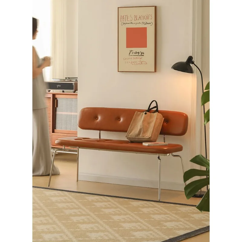 SA-17 leather bench household stainless steel backrest bench living room retro shoe changing stool