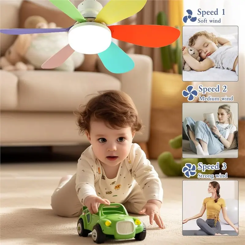 B15C Dimmable E27 Base LED Ceiling Fan With Remote Control For Home Decor