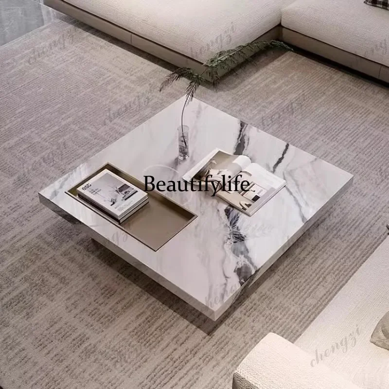 MM02 Pure natural luxury stone panda white coffee table Italian light luxury high-end box square coffee table