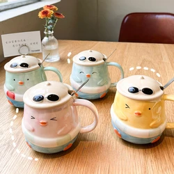 Japanese Cartoon Duckling Ceramic Mug Cute Household Breakfast Mugs Office Coffee Cup with Lid Couple Water Cups Drinkwar