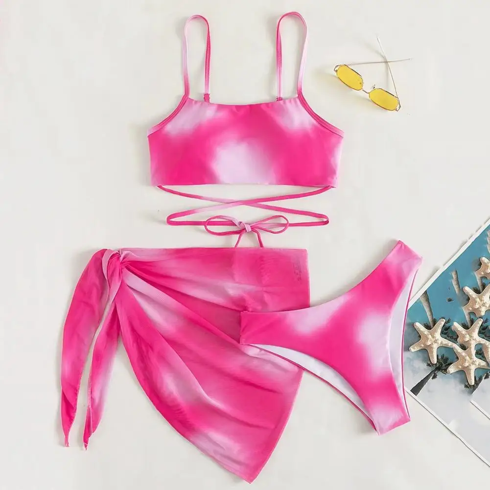 

3 шт., женский комплект бикини на шнуровке, купальник и пляжная юбка, сексуальный купальник, купальный костюм, женская летняя пляжная одежда