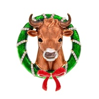 CINDY XIANG New Arrival Christmas Circle 3D Bull Head Brooches For Women Bow Pin Fashion Jewelry