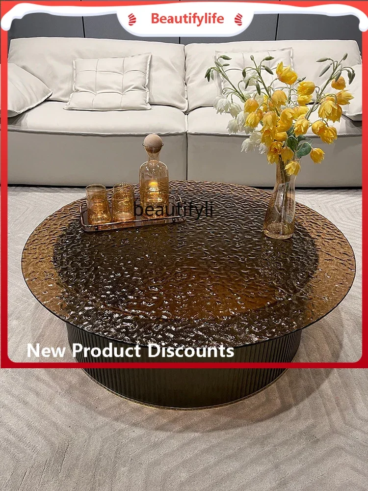 sscn8617 High-Grade Italian Minimalist round FRP Marble Water Ripple Glass Tea Table