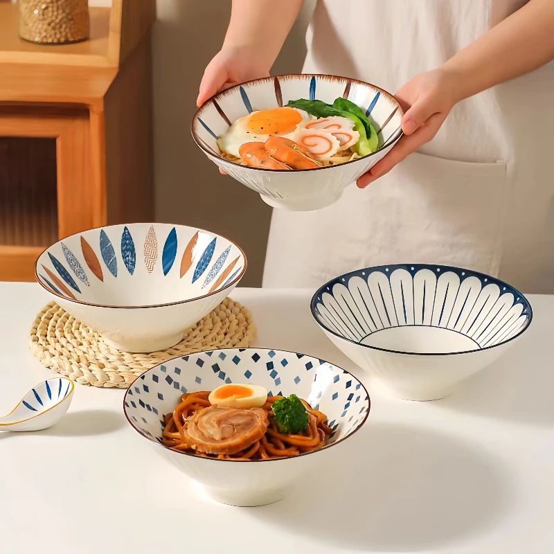 Household premium sense ramen bowl large threaded soup bowl ceramic noodle bowl
