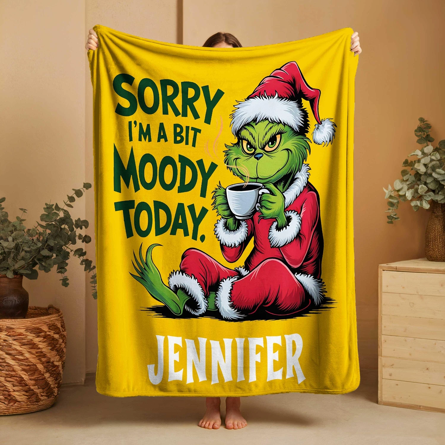 Personalisierte Weihnachtsdecke mit individuellem Namen, superweiche, gemütliche Sofa-Decke mit Cartoon-Motiv, personalisierte lustige Wohndecke für Weihnachten – Detail 5