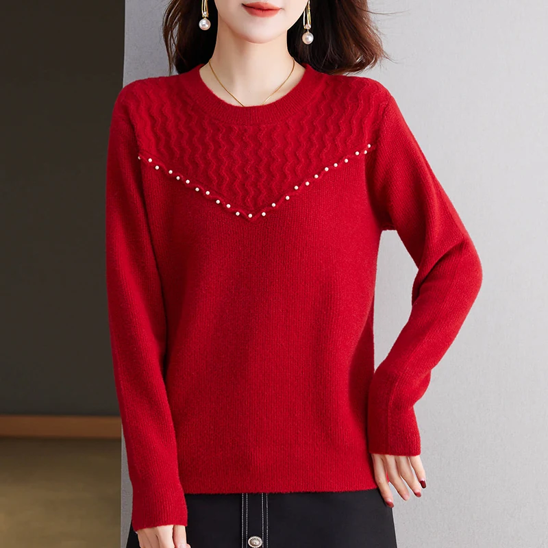 Female Clothing Exquisite Solid O-neck Pullovers Autumn Winter Temperament Elegant Commute Knit Tops Fashion Loose Sweaters