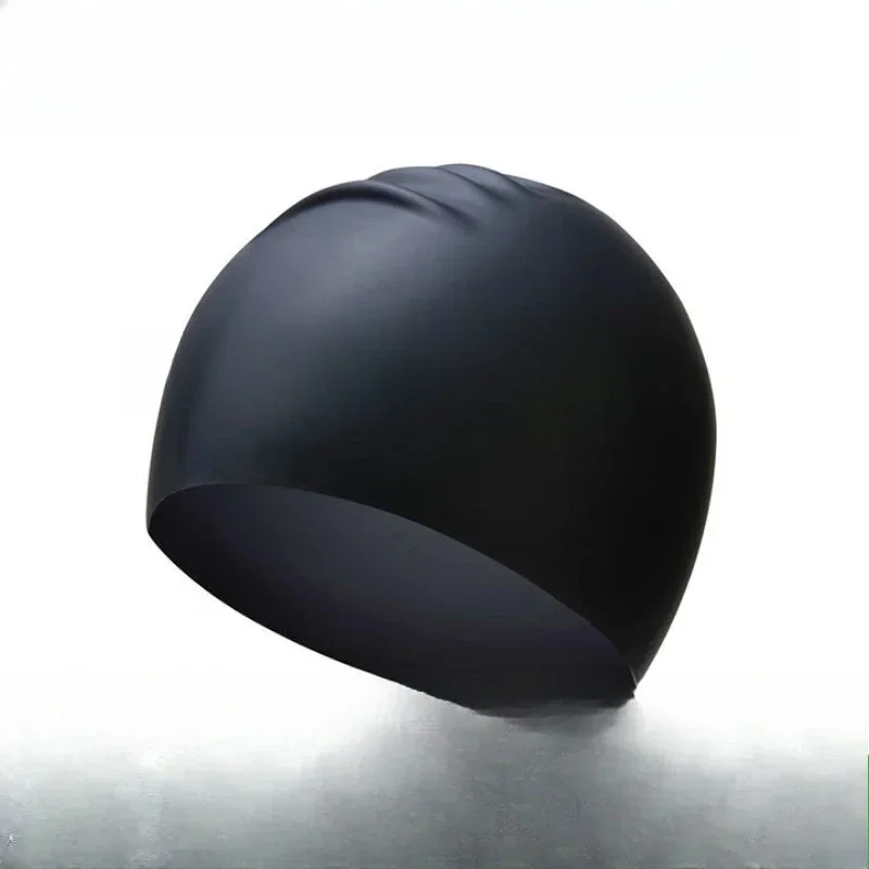 3D silicone swimming cap elastic and comfortable waterproof new for men and women, black/gold semi-3D silicone swimming cap