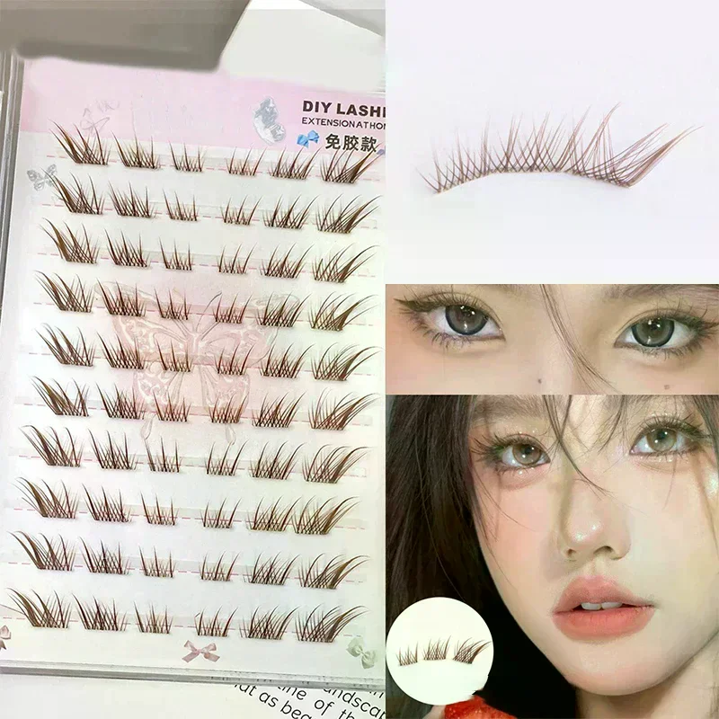 Need Glue Fox Eye Effect Fluffy False Eyelashes Self-adhesive Reusable DIY Segmented Thick Winged Lash Extension Daily Use No