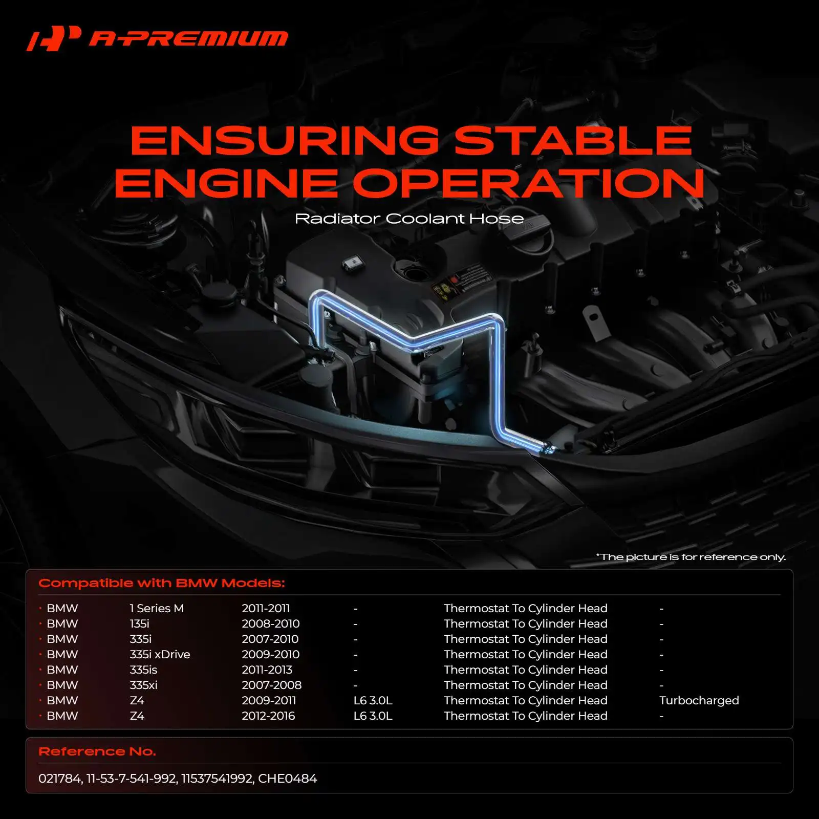 A-Premium Thermostat To Cylinder Head Radiator Coolant Hose for BMW 335i 2007-2010 335is 2011-2013 335xi 2007-2008 335i xDrive