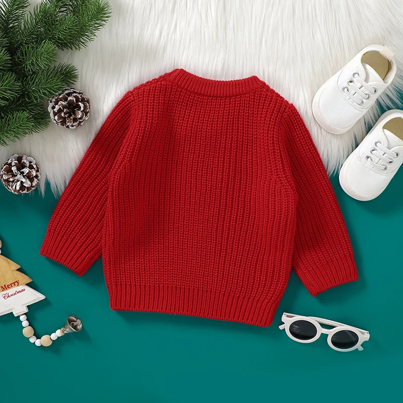 Infant Baby Girl Sweaters Clothes Winter Casual Red O Neck Full Sleeve Knit Newborn Toddler Boy Christmas Pullovers Tops Outwear