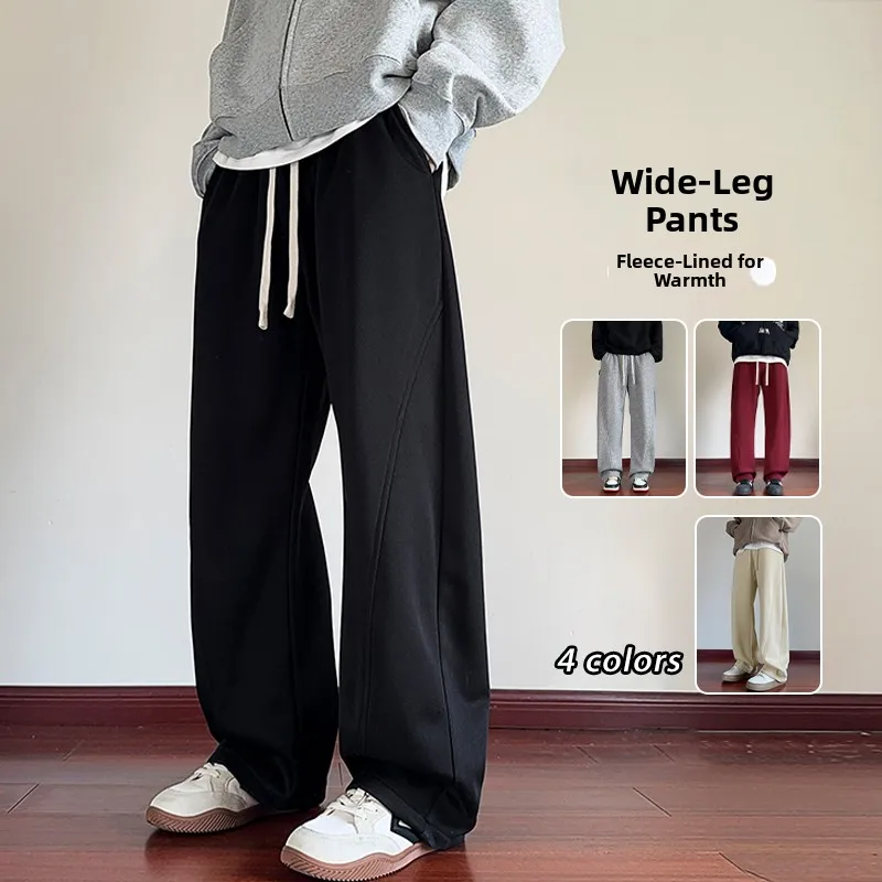 

Мужские осенне-зимние утепленные повседневные брюки в американском стиле, свободные, прямого кроя, больших размеров, для отдыха