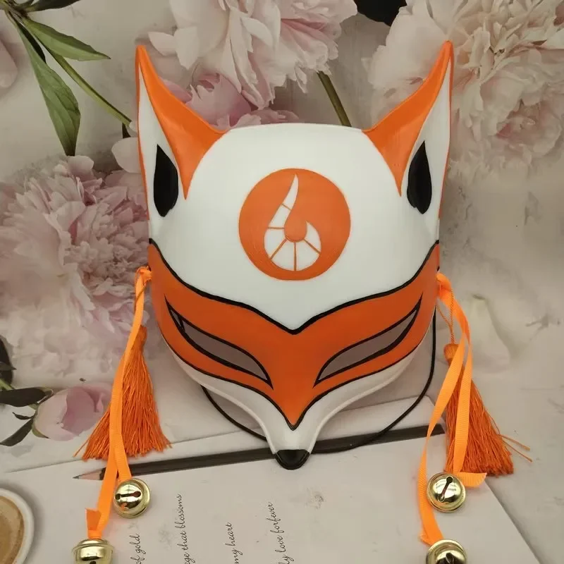 Japanese Anime Fox Mask PVC Hand-Painted Half Face Cat Mask With Tassels Bell Halloween Masquerade Party Festival Cosplay Prop
