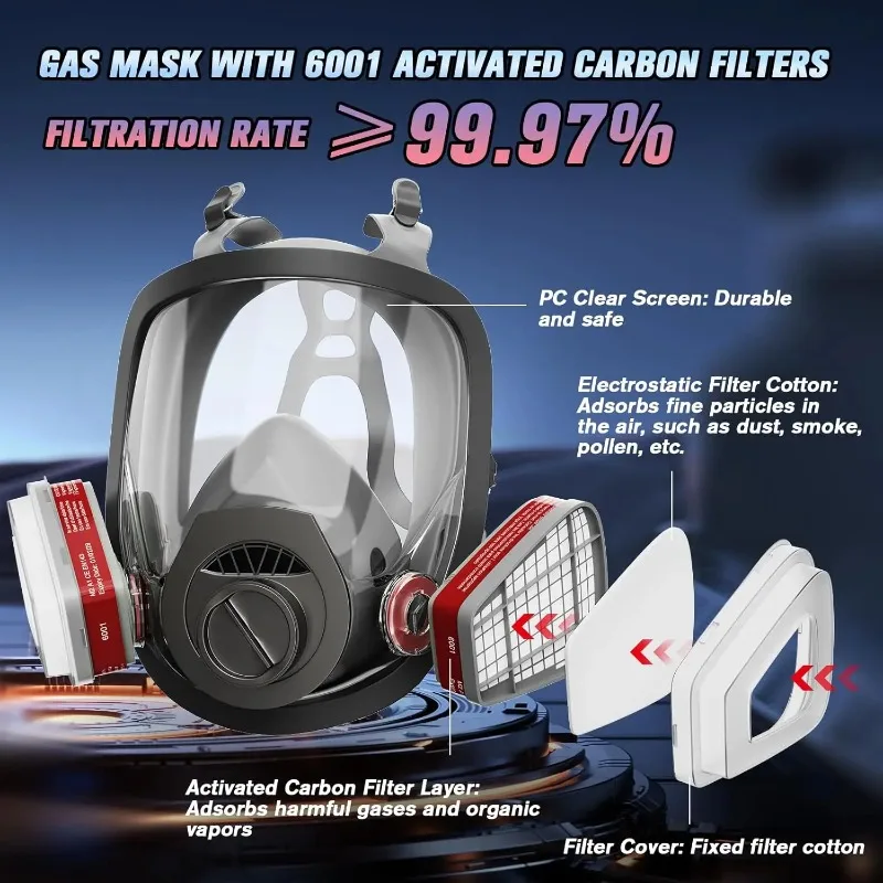 Full face gas mask 6800 mask with 40mm activated carbon filter and 6001 filter for lifesaving nuclear chemistry