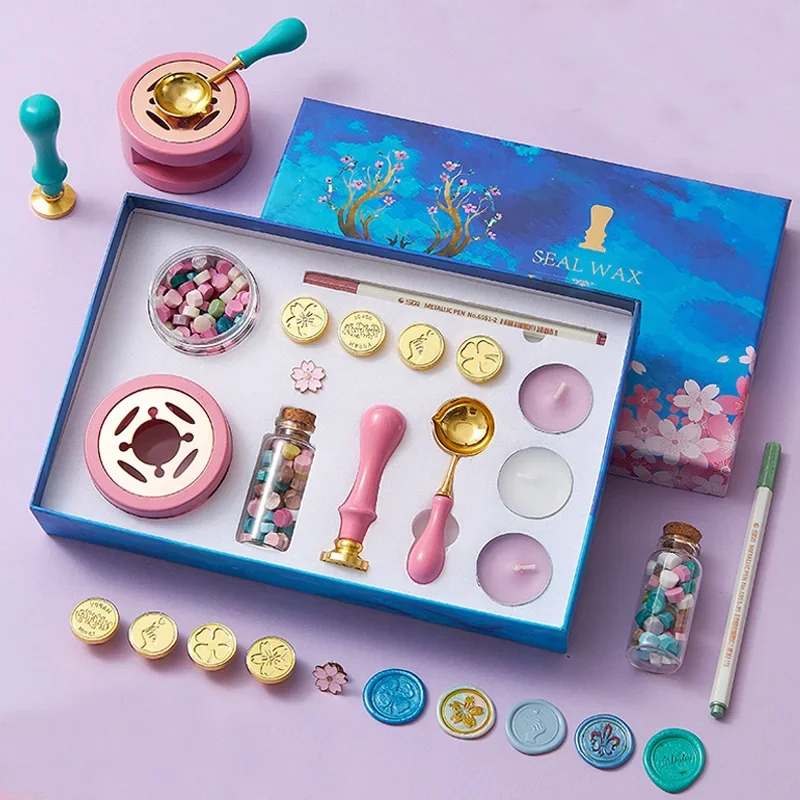 Kreative Feuer farbe Siegel Set Wachs korn Kapitel Kopf Ofen Griff Löffel für DIY Hand Konto Umschlag Dekoration Handwerk Lieferungen