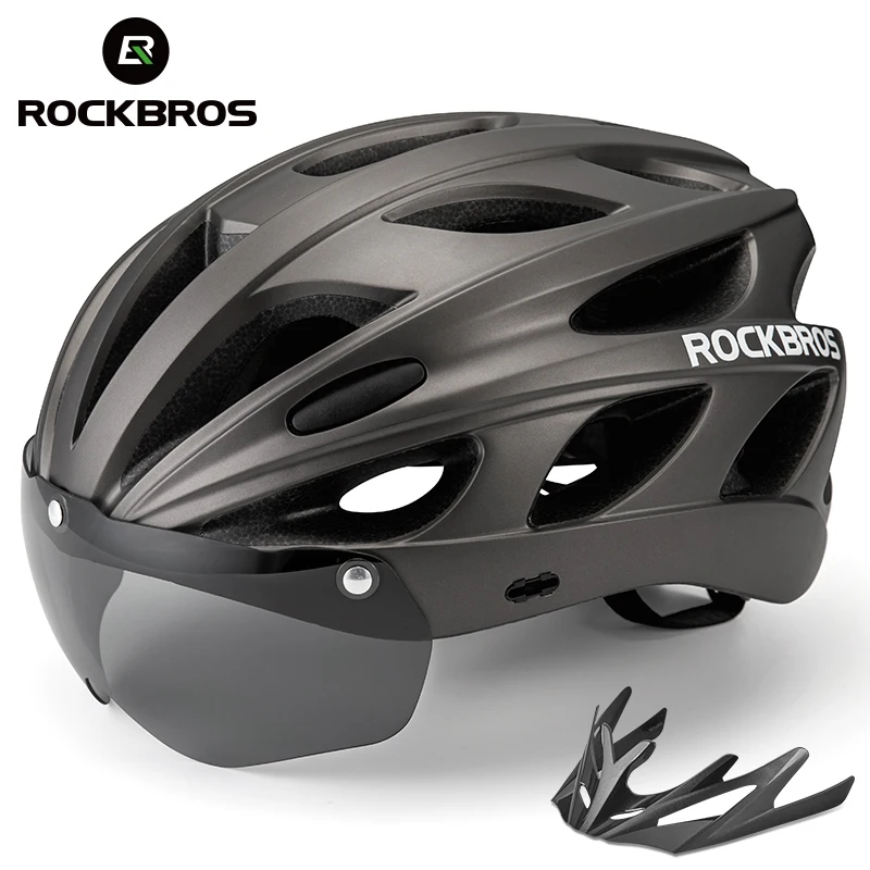 ROCKBROS Bicycle Helmet EPS Integrally-molded Cycling Safety Helmet Breathable MTB Road Goggles Lens Visor Brim Bike Helmet