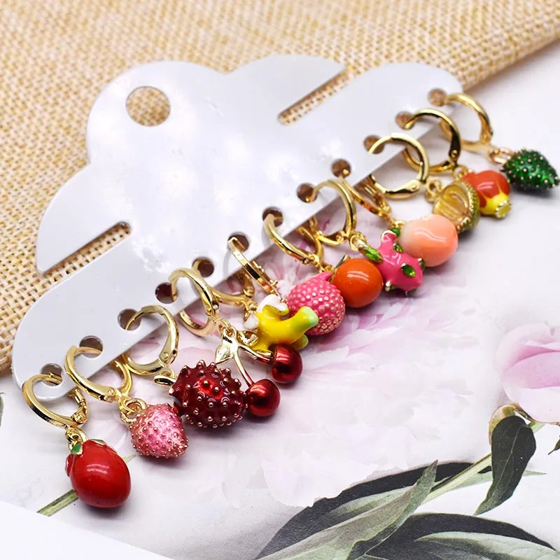 Trending Earrings For Women Girls Cute Fruit Strawberry Banana Apple Candy Kids Funny Resin Metal Enamel Charms 3D Fruit Earring