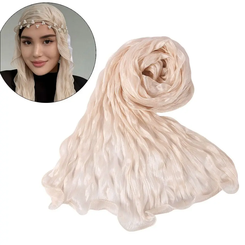 

High Qulaity Solid Color Silk Scarf Shining Chiffon Chiffon Hijab Veil Long Ruffled Edge Ramadan Long Scarf Outdoor
