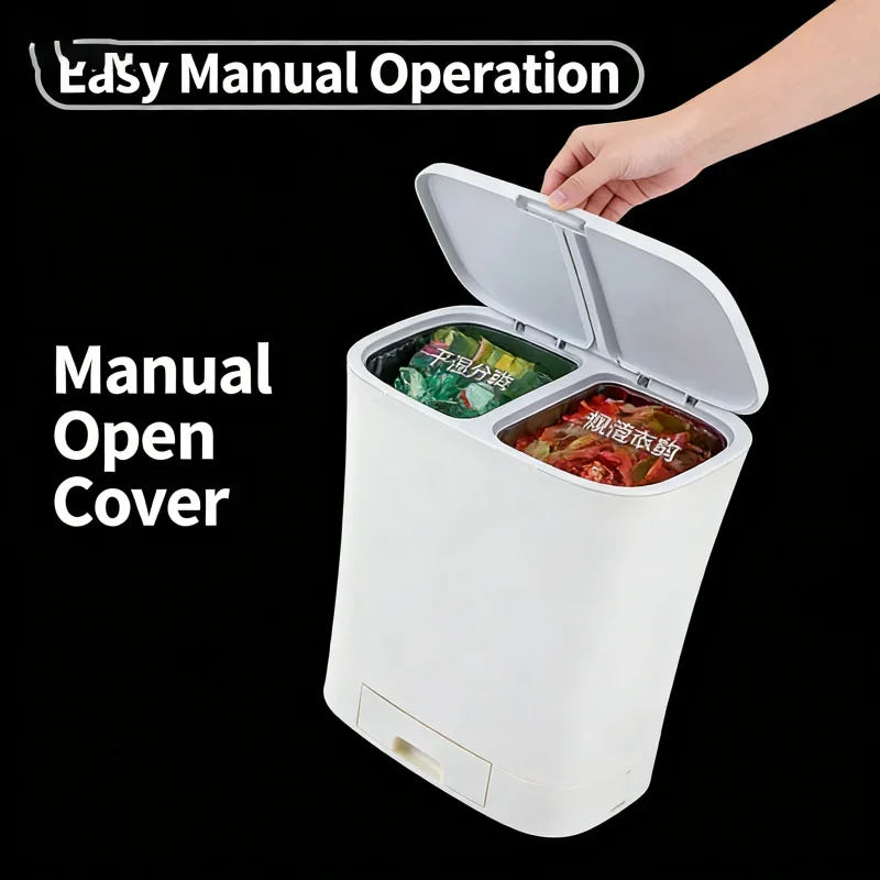 White Low Profile Single-Layer Trash Can with Drawer And Lid - Extra Large Narrow Gap Garbage Bin for Kitchen Home Garbage Sorti