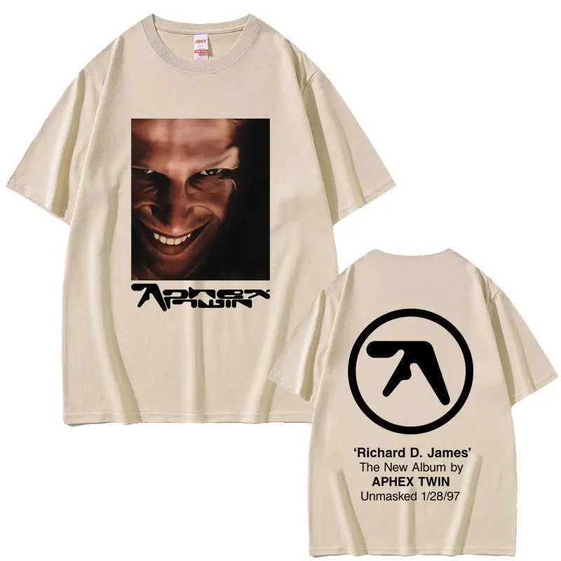 Aphex التوأم الجرافيك تي شيرت ريتشارد دي جيمس ألبوم تي شيرت مطبوع الرجال النساء الملابس عادية القطن خمر تي شيرتات قصيرة الاكمام