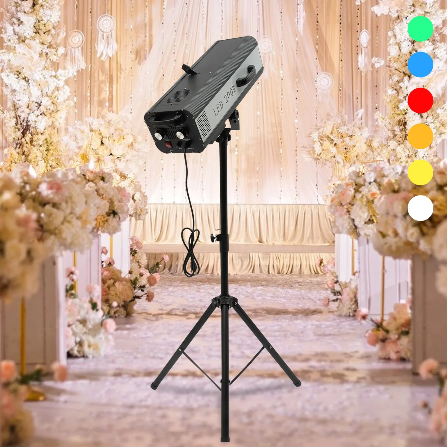 Stage Focused LED Spotlight with Stand,Manual Control Adjustable Aperture Follow Spot Light 5+White Split Colors for DJ Party