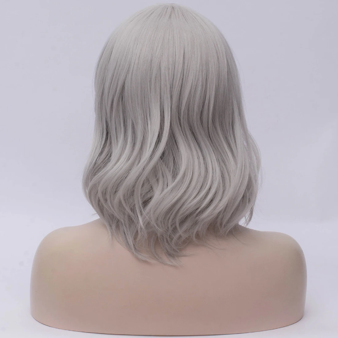 Gray Short Wavy Synthetic Wig With Side Bang Heat Resistant for Women Daily Cosplay